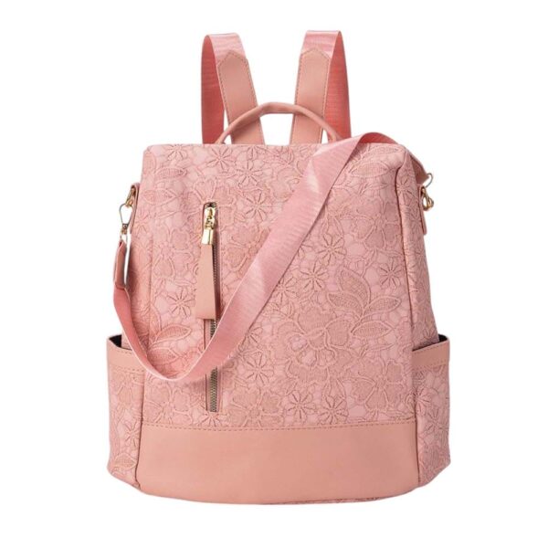 Mochila cartera antirrobo, tipo encaje, rosa