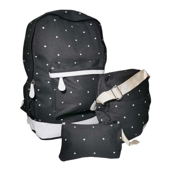 Mochila de 3 pzs, modelo puntos, negro