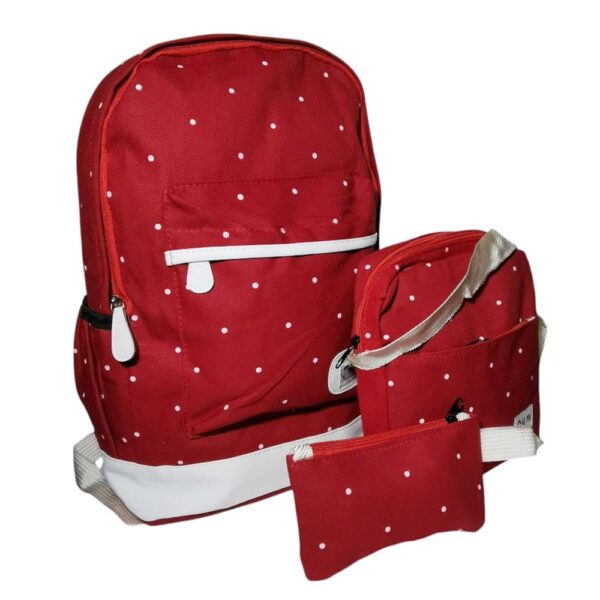 Mochila de 3 pzs, modelo puntos, rojo