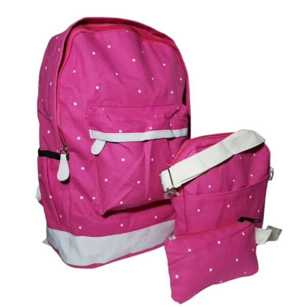 Mochila de 3 pzs, modelo puntos, rosa