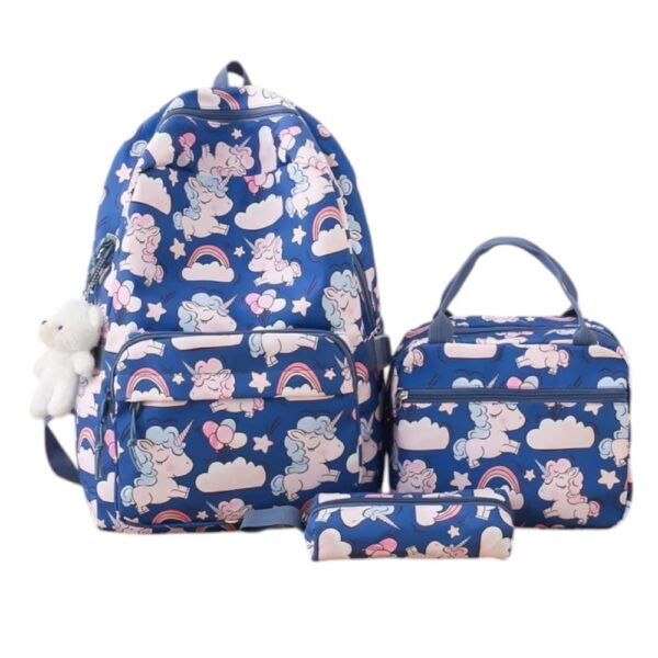 Mochila de 3pzs, impermeable, Kawaii, unicornio, azul