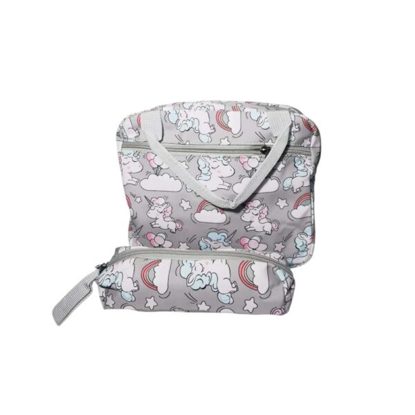 Mochila de 3pzs, impermeable, Kawaii, unicornio, gris - Imagen 4