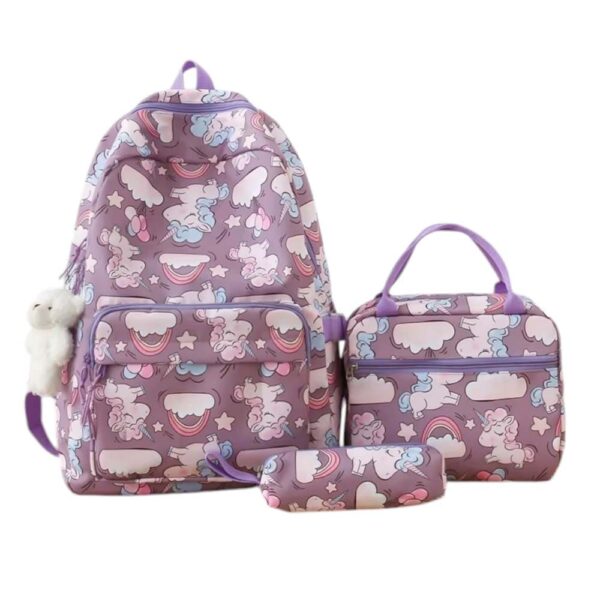 Mochila de 3pzs, impermeable, Kawaii, unicornio, lila