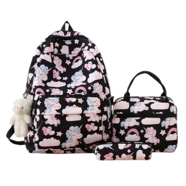 Mochila de 3pzs, impermeable, Kawaii, unicornio, negro