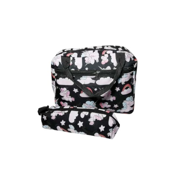 Mochila de 3pzs, impermeable, Kawaii, unicornio, negro - Imagen 4