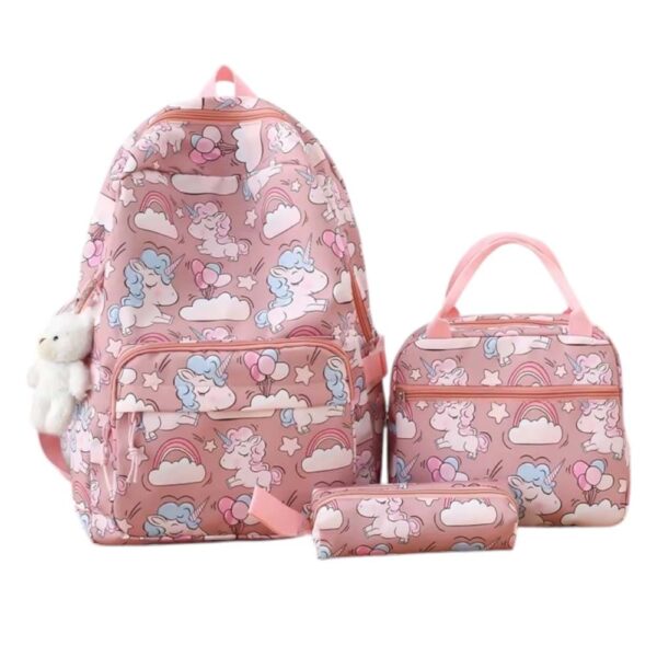 Mochila de 3pzs, impermeable, Kawaii, unicornio, rosa