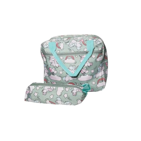 Mochila de 3pzs, impermeable, Kawaii, unicornio, verde - Imagen 4