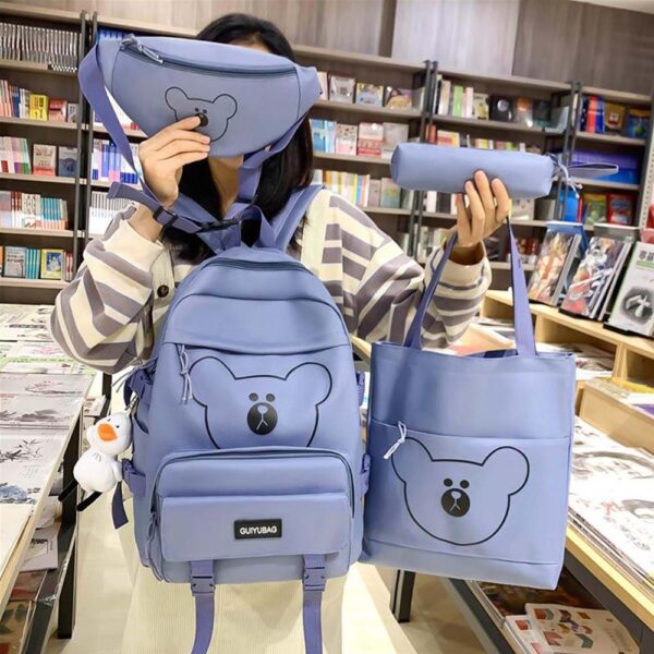 Mochila de 4pzs, Kawaii, osito, azul - Imagen 3