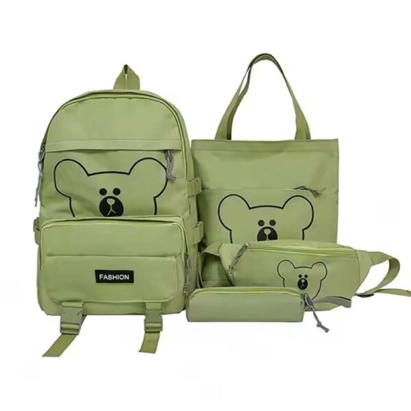 Mochila de 4pzs, Kawaii, osito, verde limon