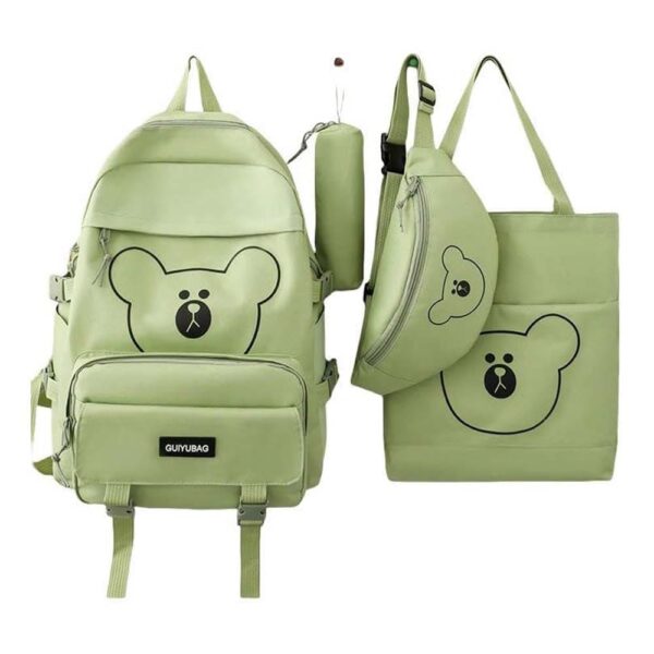 Mochila de 4pzs, Kawaii, osito, verde limon - Imagen 2