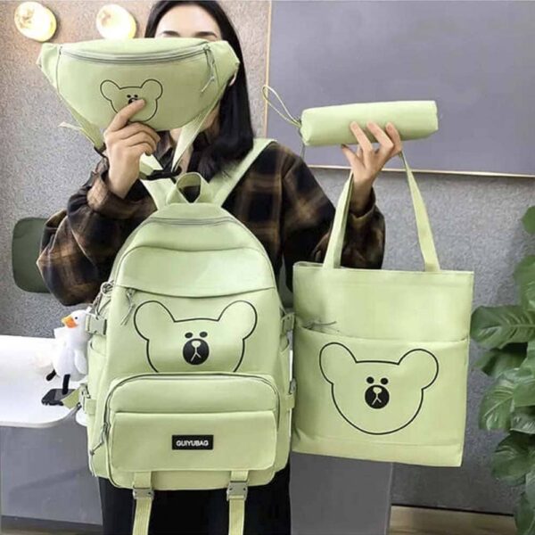 Mochila de 4pzs, Kawaii, osito, verde limon - Imagen 3