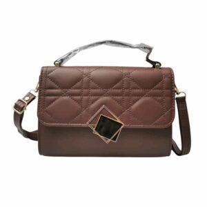 Bolso mediano cuadros bordados, cafe