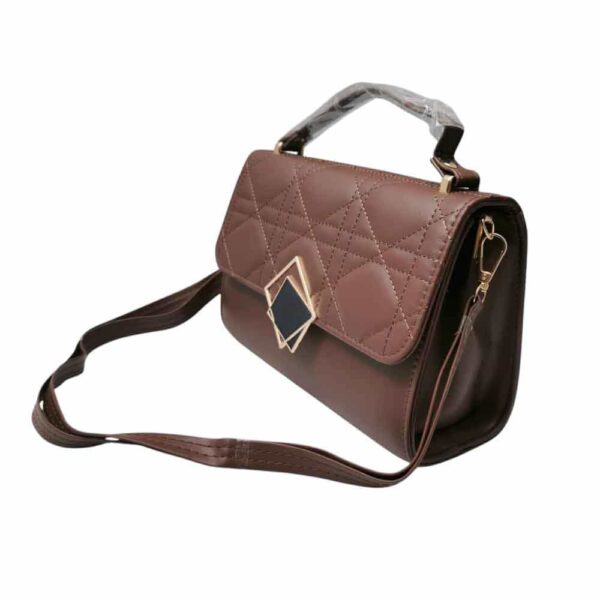 Bolso mediano cuadros bordados, cafe - Imagen 4