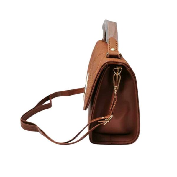 Bolso mediano cuadros bordados, camel - Imagen 3