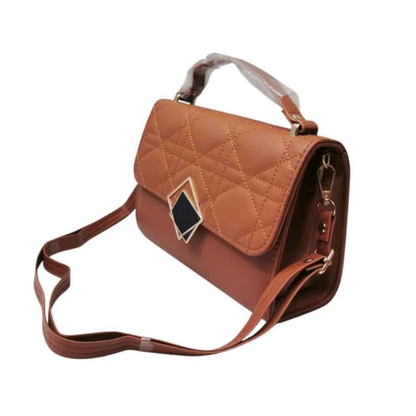 Bolso mediano cuadros bordados, camel - Imagen 4