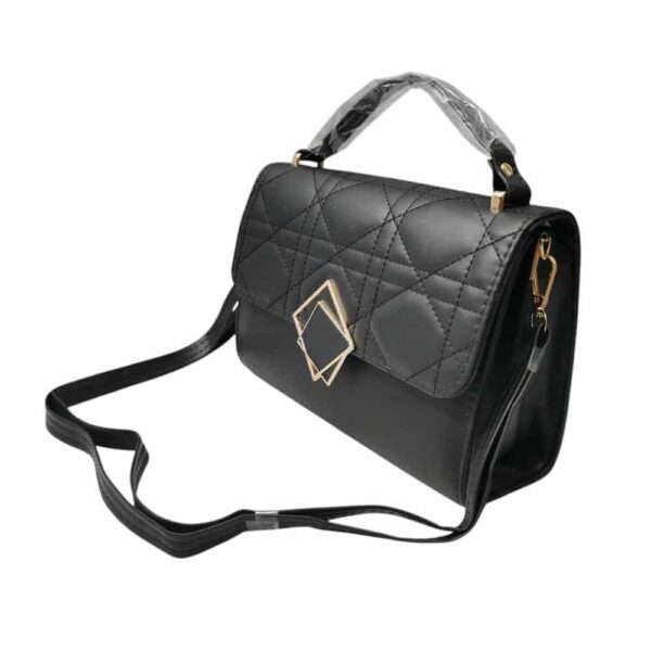 Bolso mediano cuadros bordados, negro - Imagen 4