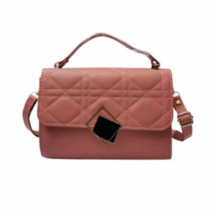 Bolso mediano cuadros bordados, rosa sandia