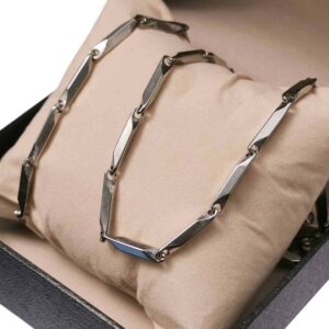Juego de collar y pulsera, cadena de rombo, acero inoxidable