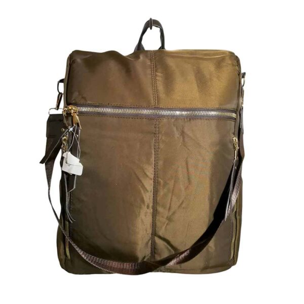 Mochila cartera antirrobo, oficio, 3 cremalleras, cafe
