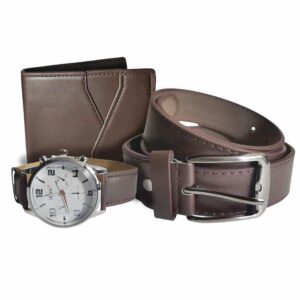 Set de reloj, billetera y cinturón cafe, reloj 42mm, 3 relojes internos