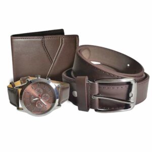 Set de reloj, billetera y cinturón cafe, reloj 42mm fondo cafe