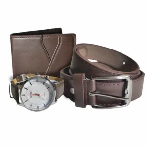 Set de reloj, billetera y cinturón cafe, reloj 42mm, minimalista