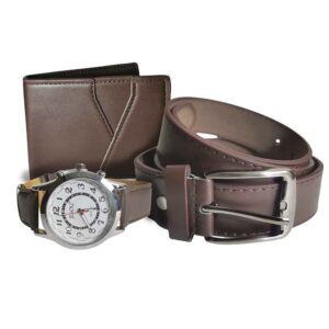 Set de reloj, billetera y cinturón cafe, reloj 42mm, mundial