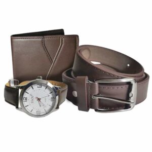 Set de reloj, billetera y cinturón cafe, reloj 42mm, numeros grandes