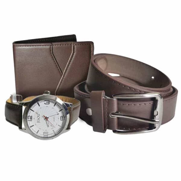 Set de reloj, billetera y cinturón cafe, reloj 42mm, numeros grandes