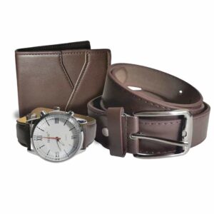 Set de reloj, billetera y cinturón cafe, reloj 42mm, números romanos big