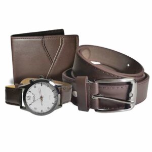 Set de reloj, billetera y cinturón cafe, reloj 42mm, listo, small number