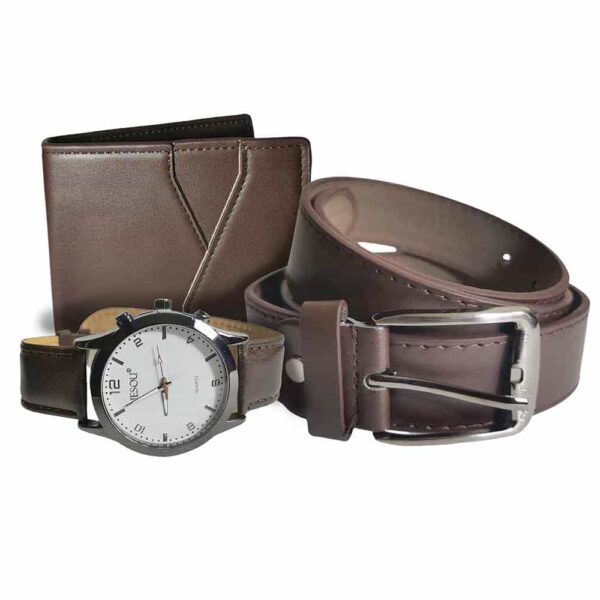Set de reloj, billetera y cinturón cafe, reloj 42mm, listo, small number