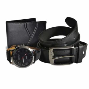 Set de reloj, billetera y cinturón negro, reloj 42mm fondo negro, números grandes