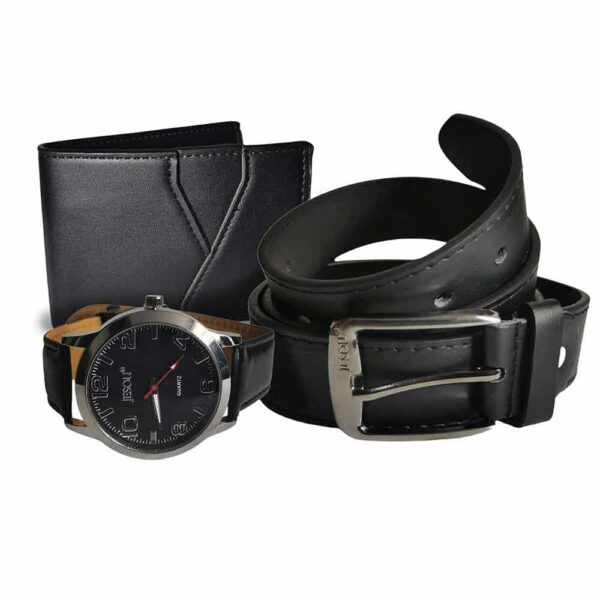 Set de reloj, billetera y cinturón negro, reloj 42mm fondo negro, números grandes
