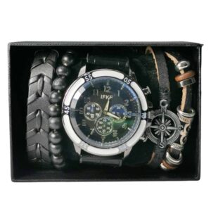 Reloj con pulseras trenzado multitiras brujula, negro