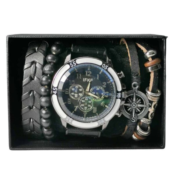 Reloj con pulseras trenzado multitiras brujula, negro