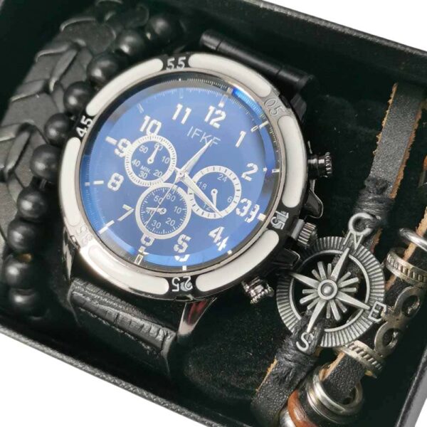 Reloj con pulseras trenzado multitiras brujula, negro - Imagen 2