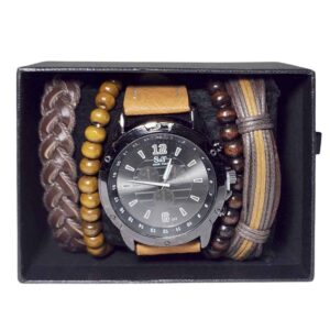 Reloj con pulseras trenzado multitiras, camel
