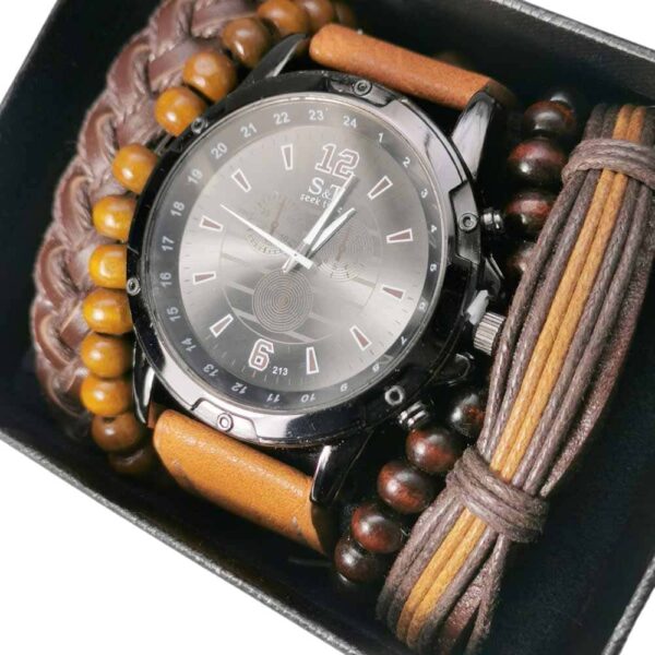 Reloj con pulseras trenzado multitiras, camel - Imagen 2