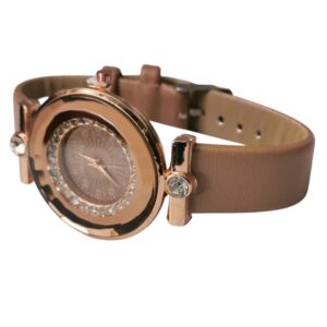 Reloj para dama carátula diamantes, oro rosa, beige