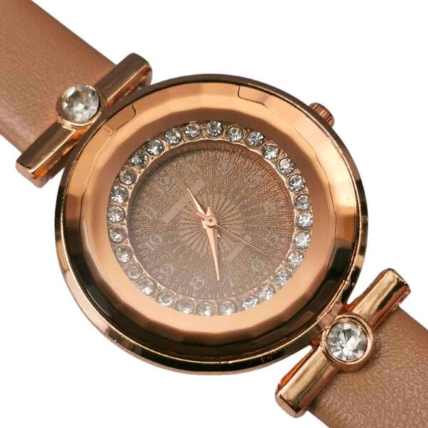 Reloj para dama carátula diamantes, oro rosa, beige - Imagen 2