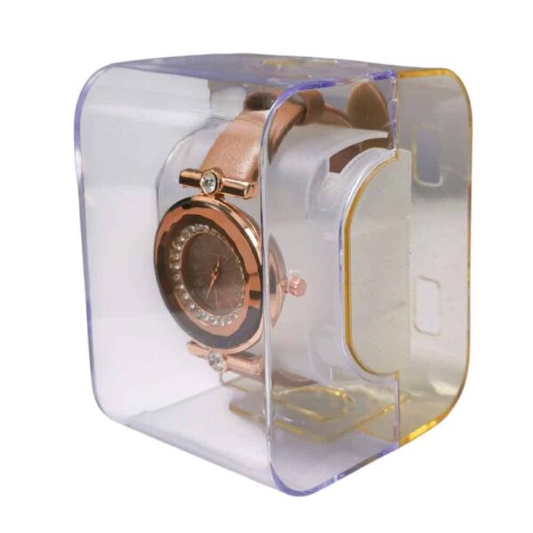Reloj para dama carátula diamantes, oro rosa, beige - Imagen 4