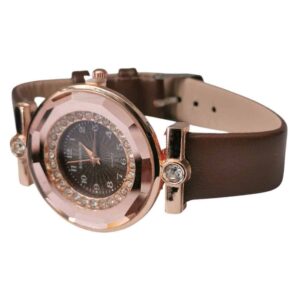 Reloj para dama carátula diamantes, oro rosa, cafe