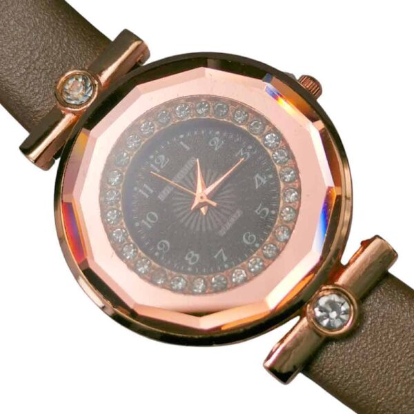 Reloj para dama carátula diamantes, oro rosa, cafe - Imagen 2