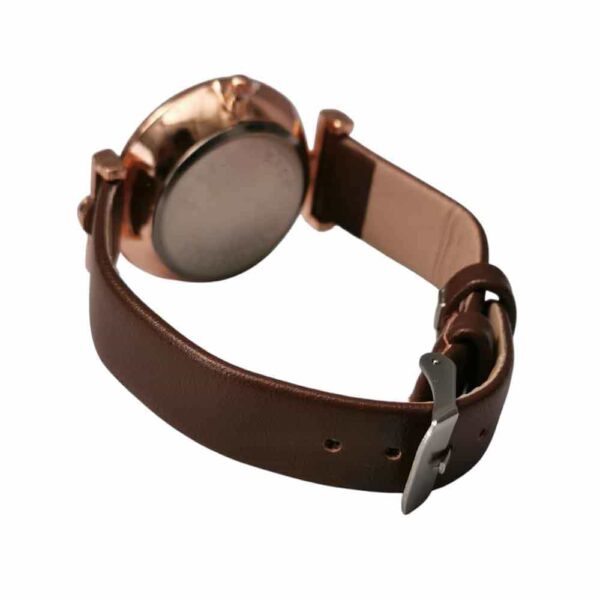 Reloj para dama carátula diamantes, oro rosa, cafe - Imagen 3