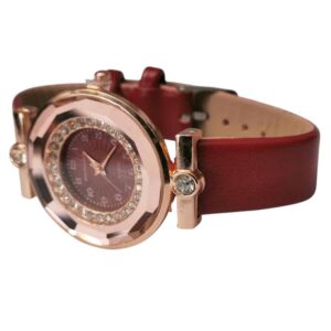 Reloj para dama carátula diamantes, oro rosa, rojo