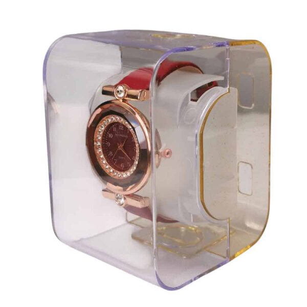 Reloj para dama carátula diamantes, oro rosa, rojo - Imagen 4