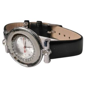 Reloj para dama carátula diamantes, plata, negro