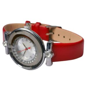 Reloj para dama carátula diamantes, plata, rojo