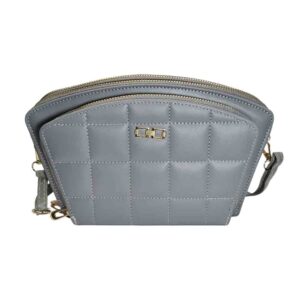 Cartera bandolera abanico, 3 cierres, gris